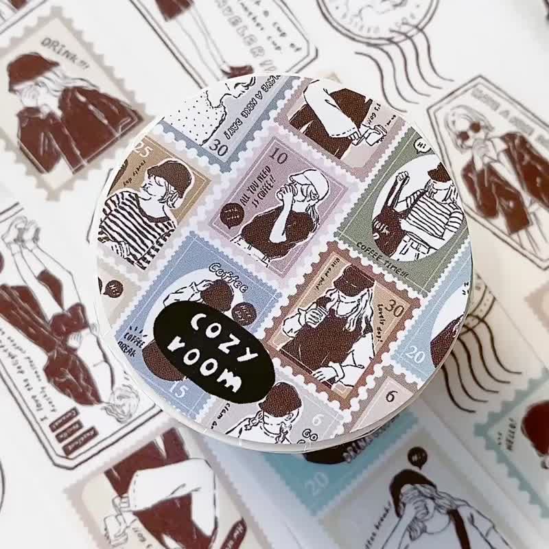 Cozyroom/Women’s Coffee Stamp/3cm Special Ink Washi Tape/With Release Paper - มาสกิ้งเทป - กระดาษ สีนำ้ตาล