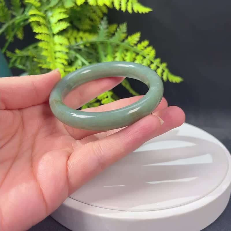 Natural Bluish Green Floating Honey Sugar Hetian Nephrite Bangle 54+MM - สร้อยข้อมือ - หยก 