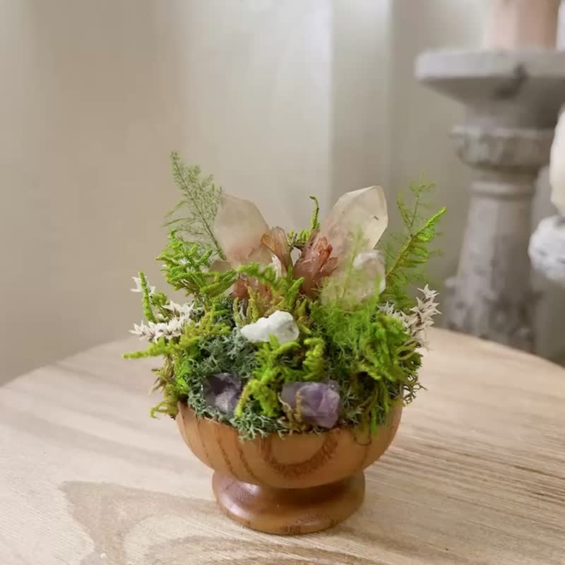 馬達加斯加 淺粉帶紅水晶簇-草莓小刨冰。永生葉材綠植栽 - 盆栽/植栽 - 水晶 粉紅色
