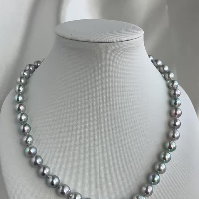 Akoya pearl necklace, untoned color, baroque shape, natural blue, Akoya pearl necklace, natural gray - สร้อยคอ - ไข่มุก สีเทา