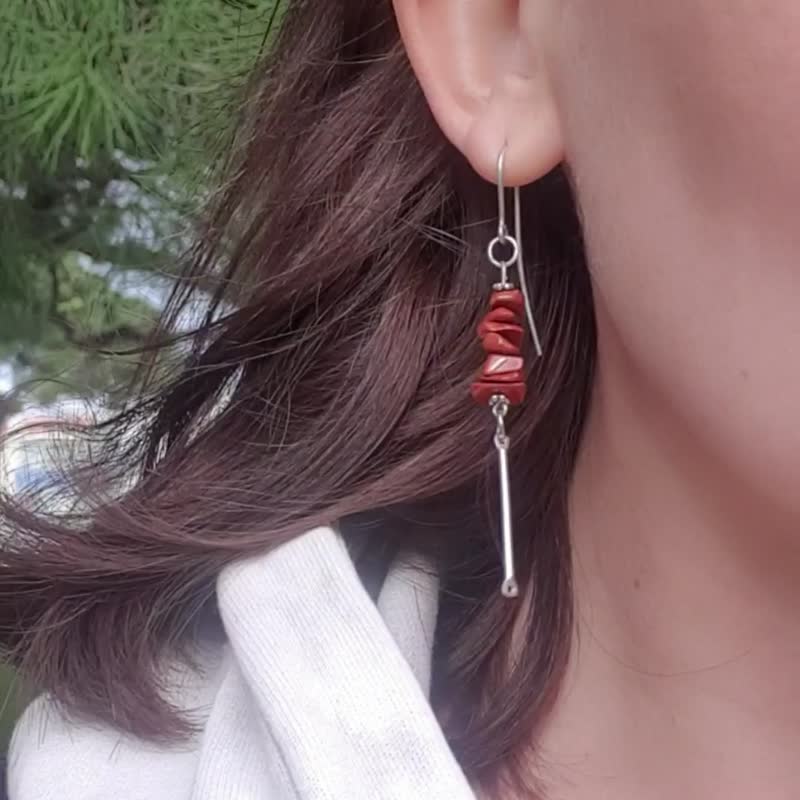 Red Jasper Earrings, 925 Silver, Sagittarius Crystal, lunar new year gift - Earrings & Clip-ons - Gemstone Red