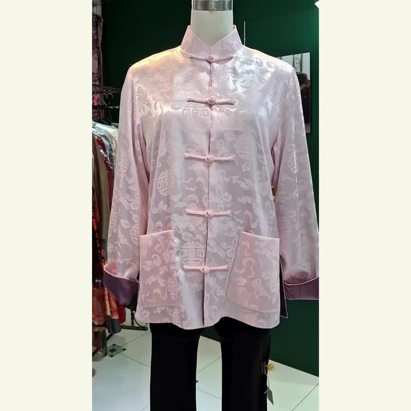 【VINTAGE 悅裳】新式改良復古新中式唐裝 單面中性外套 (粉紅糖) - 帽T/大學T - 聚酯纖維 粉紅色