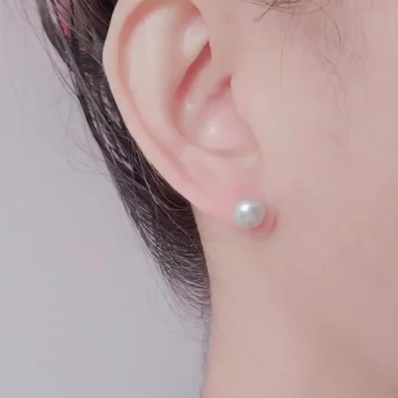 Mother's day giftMoon Collection--Light Gray Blue Pearl S925 Silver  Earrings 03 - ต่างหู - ไข่มุก 