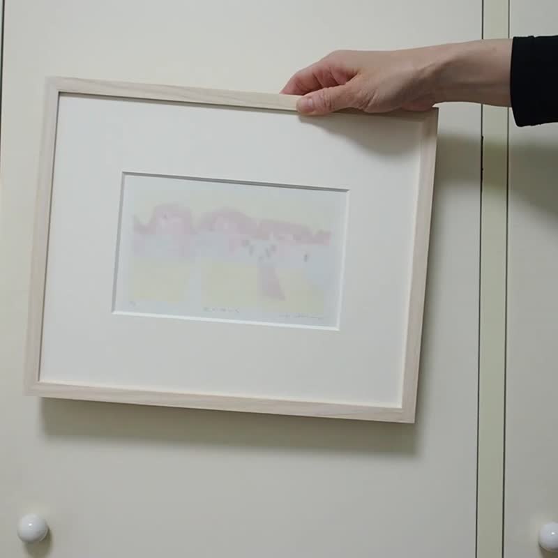 Water-based woodblock print Japanese paper printing [The dawn breaks] Frame included - โปสเตอร์ - กระดาษ สีม่วง