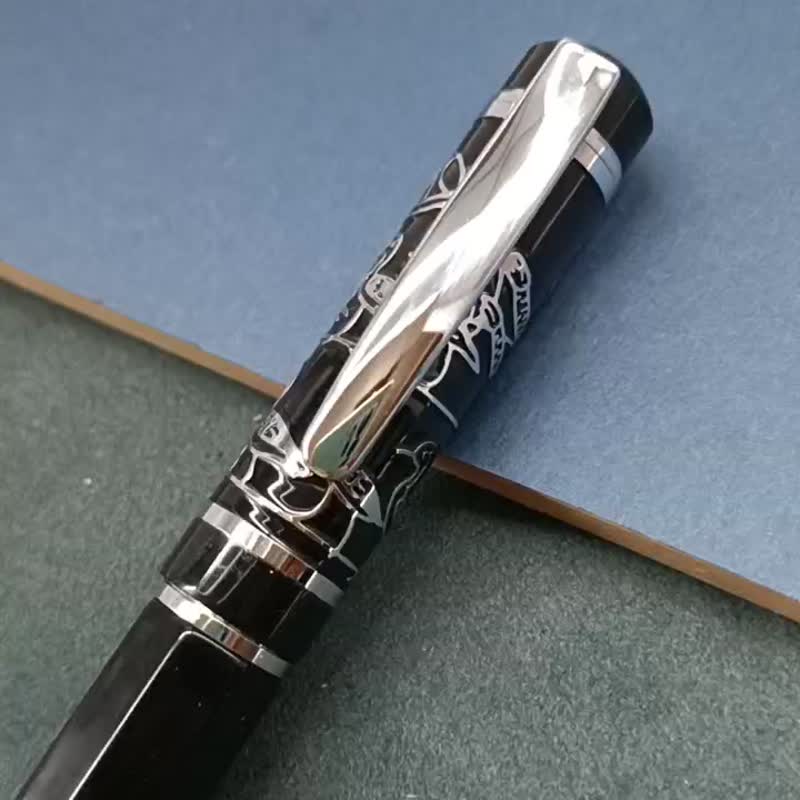 Metal octagonal pen tube, noble black piano paint, 360 degree surround engraving steel octagonal tube with pen - ไส้ปากกาโรลเลอร์บอล - โลหะ 