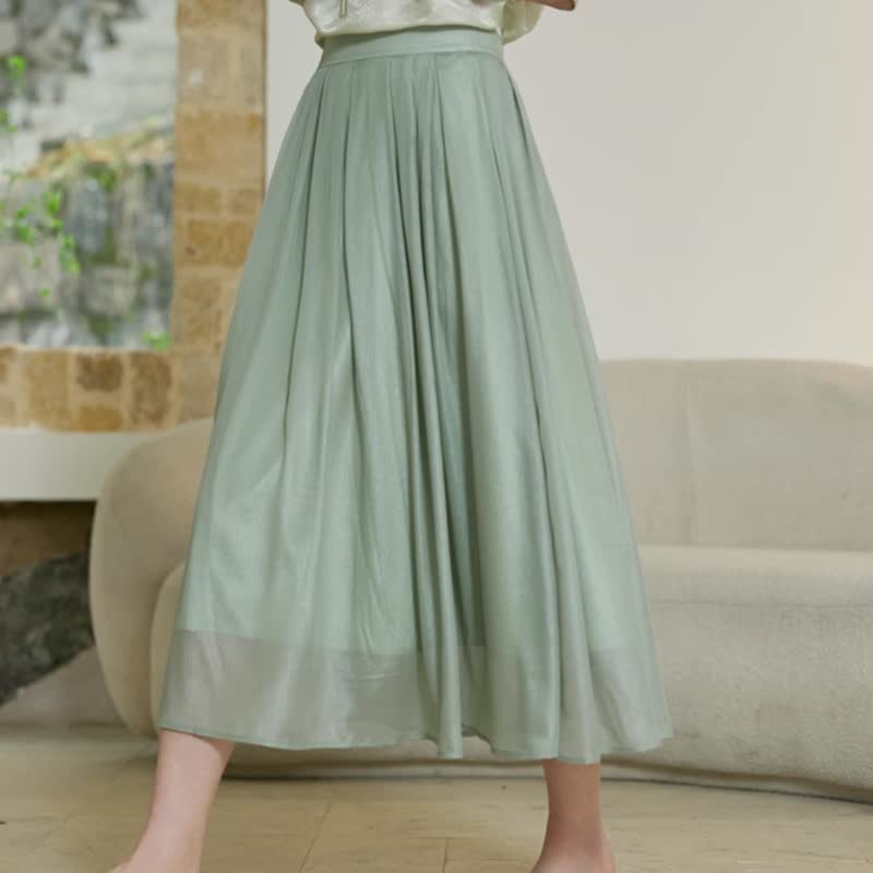 Fairy everything with green flowing pleated skirt - Skirts - Other Materials Green