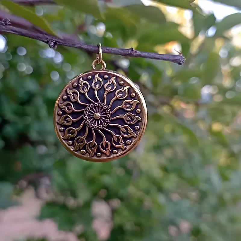 Fern flower necklace pendant,ukraine summer solstice ritual,ukrainian jewelry - สร้อยคอ - ทองแดงทองเหลือง สีทอง