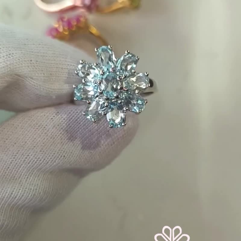 Natural Topaz Ring Sterling Silver 925 with Whitegold plated Ring Size 8 US. - 戒指 - 純銀 藍色
