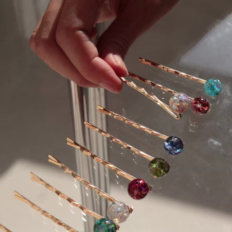 Birth Snowball Hair Pin Set(3pcs) - 髮夾/髮圈 - 玻璃 多色