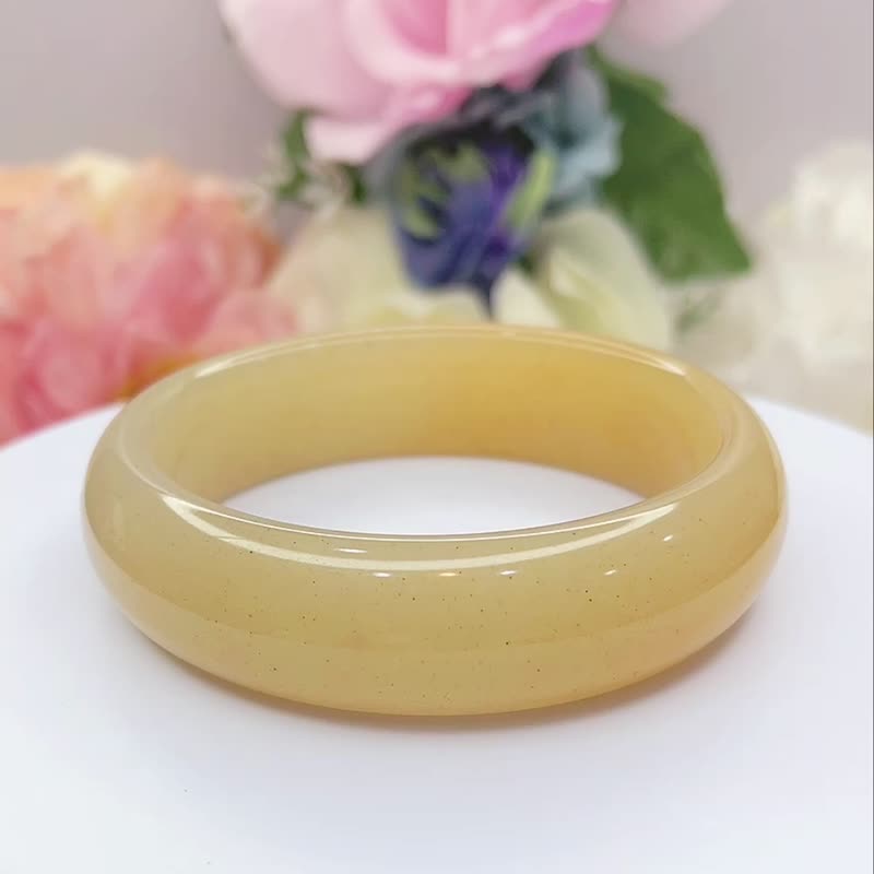 NO.45冰糖雪梨平安鐲 佘太翠玉鐲冰透 內徑 60MM 圈口 手環 手鐲 - 手鍊/手鐲 - 玉石 橘色