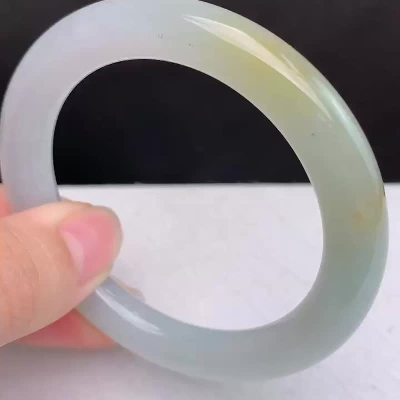 天然翡翠 緬甸 A玉 玉鐲 • 糯冰種翡翠圓鐲 - 手鍊/手環 - 玉石 黃色