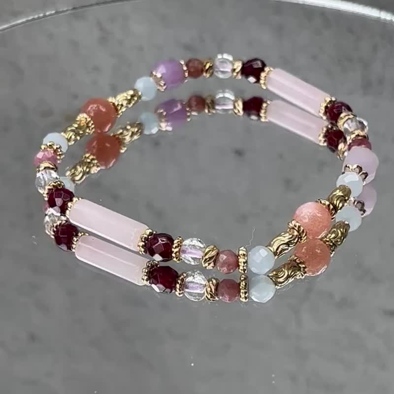 Confident Popularity Orange Moonstone Stone Quartz Garnet Aquamarine Natural Crystal Bracelet - สร้อยข้อมือ - คริสตัล 