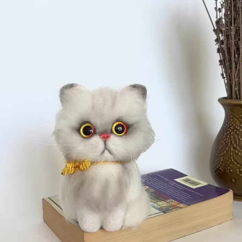 迷你貓玩具。 毛氈貓禮物 - 公仔模型 - 羊毛 白色