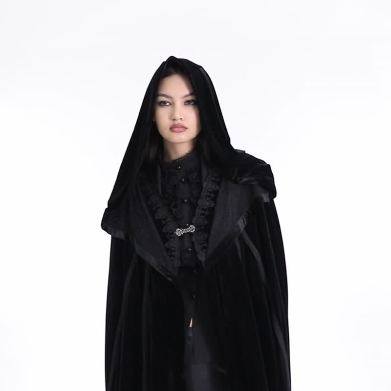 哥德林地巫師連帽翻領斗篷 - 女大衣/外套 - 其他材質 黑色