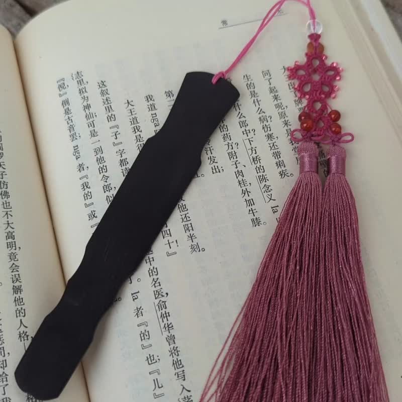 Ebony carved Guqin Jiuxiao Huanpei bookmark - Bookmarks - Wood Black