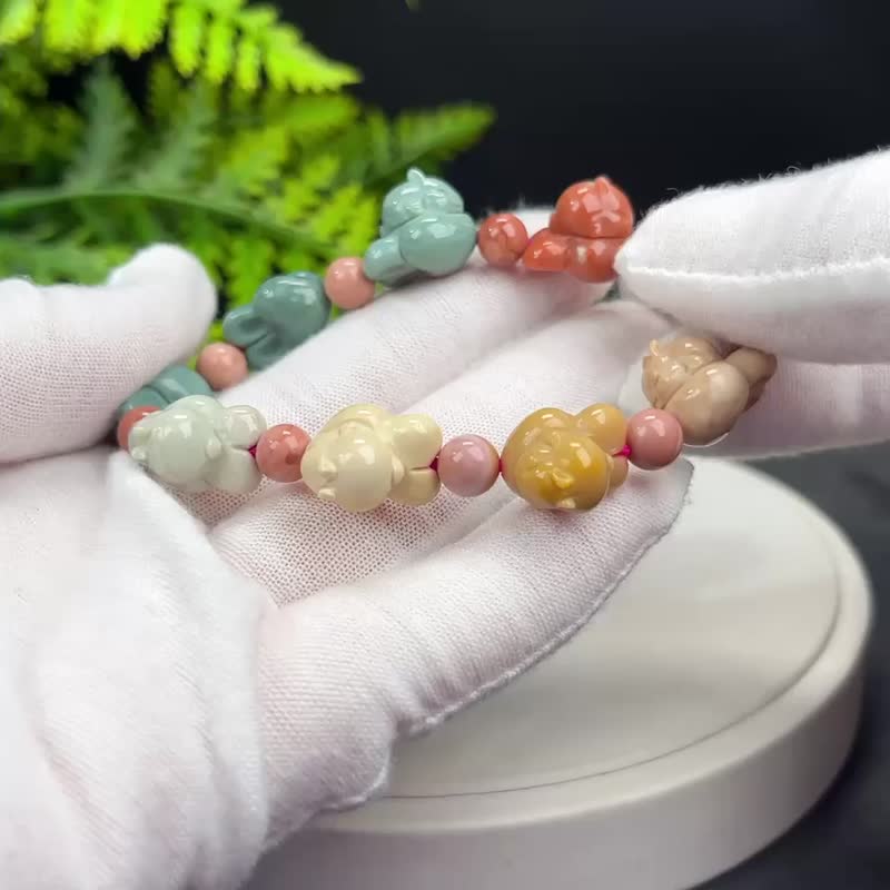 精品趣味阿拉善瑪瑙手串多彩高瓷玉化雕刻愛心蘿蔔萌兔女繁榮幸運 - 手鍊/手環 - 半寶石 多色