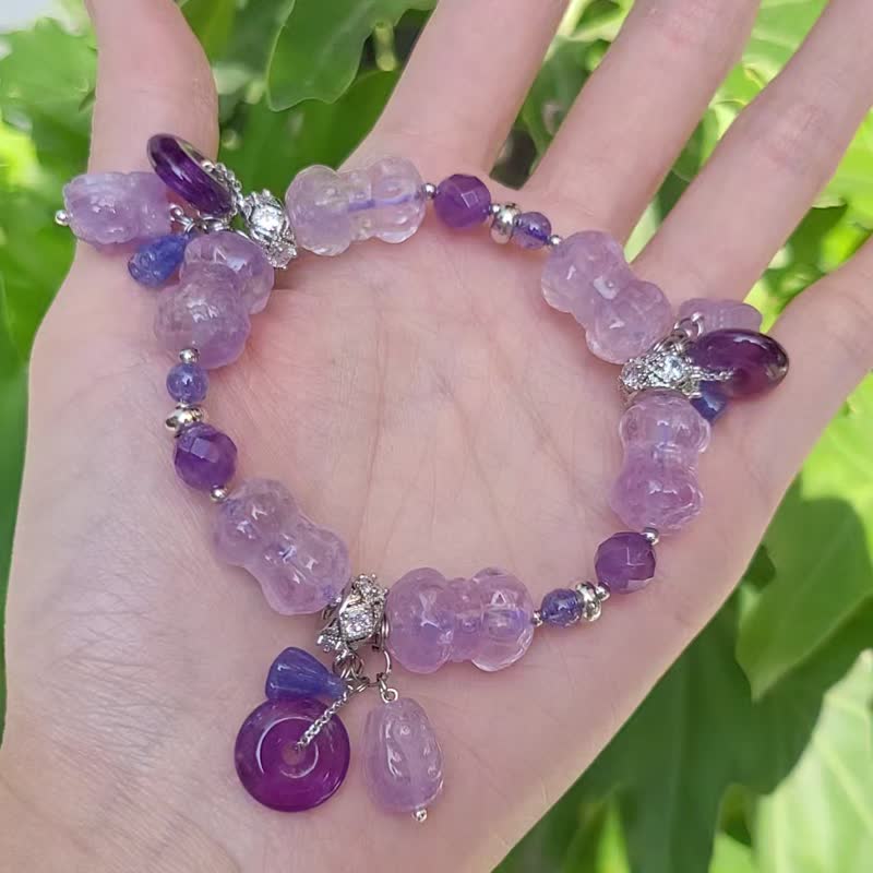 紫水晶 並蒂蓮 龍龜 榮譽 古錢招財 丹泉 智慧 手鍊 單品 禮物 - 手鍊/手環 - 寶石 紫色
