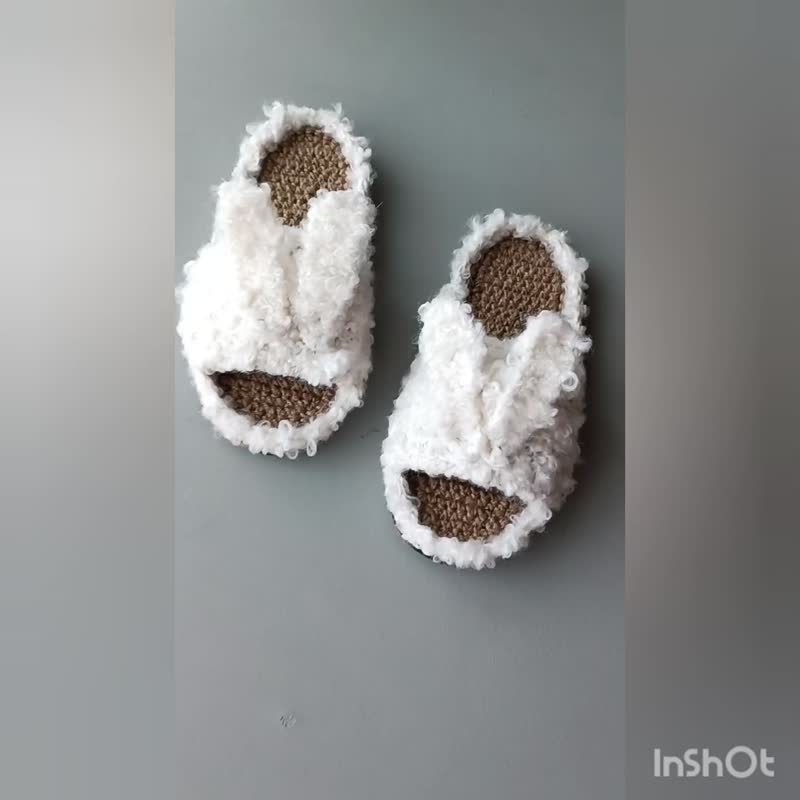 White Bunny slippers new hemp handmade shoes non-slip sole - รองเท้าแตะในบ้าน - ผ้าฝ้าย/ผ้าลินิน ขาว