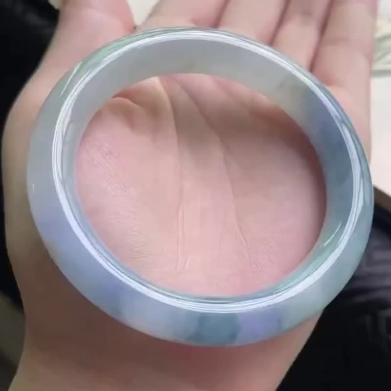 冰種 天然翡翠 緬甸 A玉 玉鐲 • 冰種紫藍翡翠圓鐲 - 手鍊/手環 - 玉石 藍色