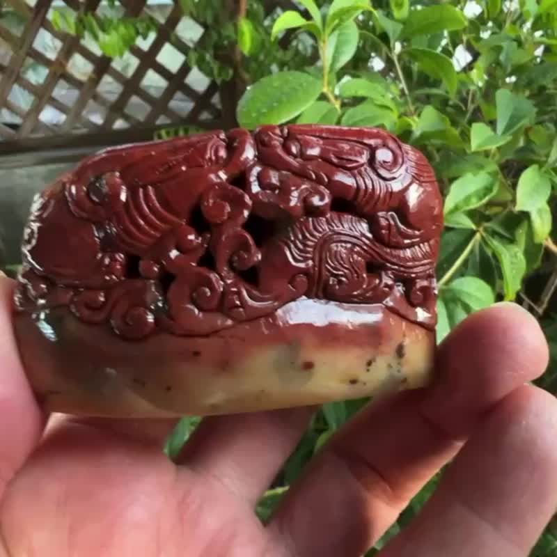 寿山石辰砂高山石174 グラム高山辰砂彫刻装飾品イエローライチ - 置物 - 翡翠 多色