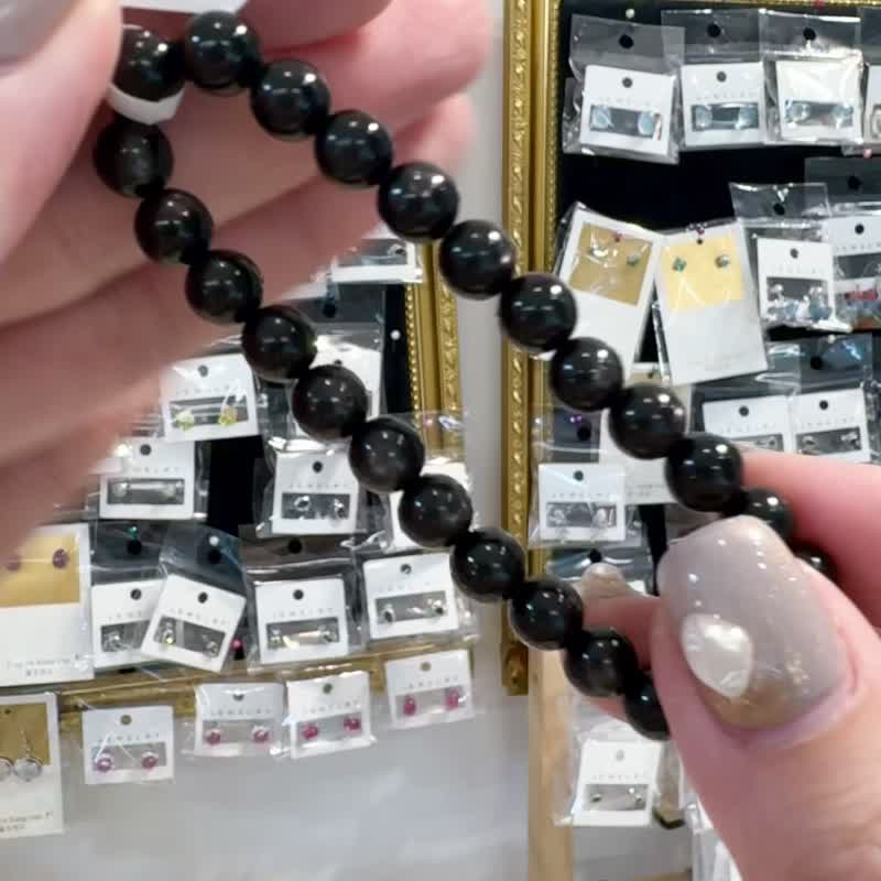 最高級別高光金運石紫蘇輝石7mm小咪珠主吸引財富財運能量偏財 - 手鍊/手環 - 水晶 黑色