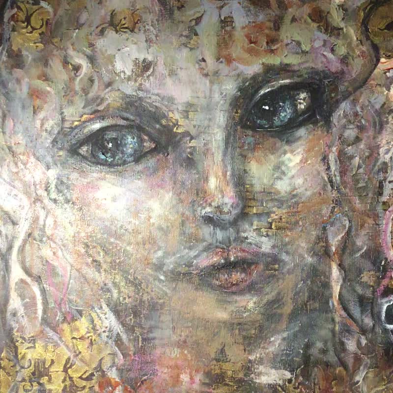 fantasy woman-cat original acrylic mix media painting - 壁貼/牆壁裝飾 - 其他材質 粉紅色