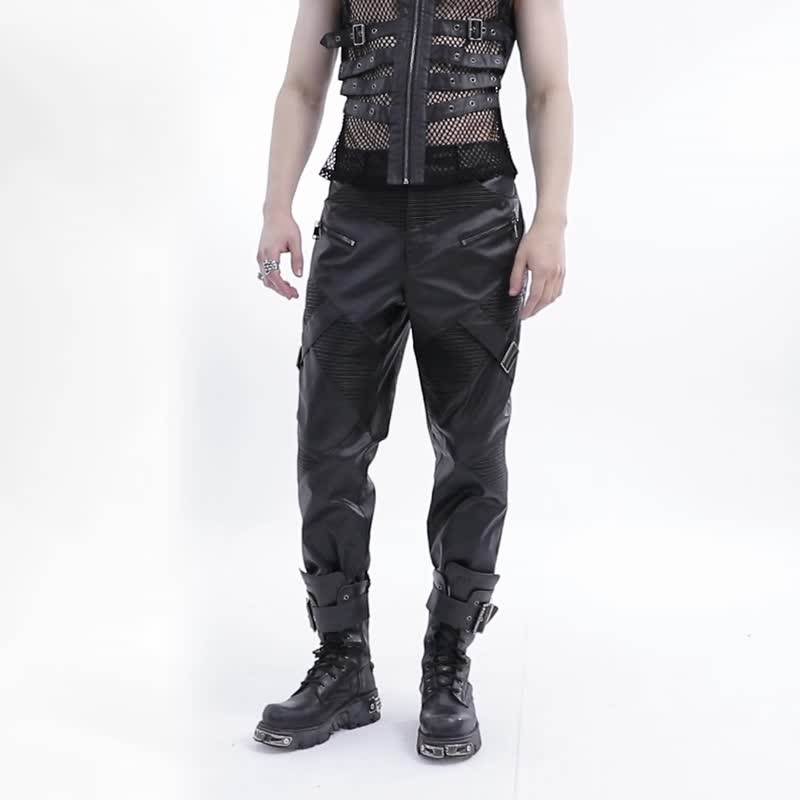 龐克星際士兵休閒壓膠長褲 / 皮褲 - 男長褲/休閒褲 - 其他材質 黑色