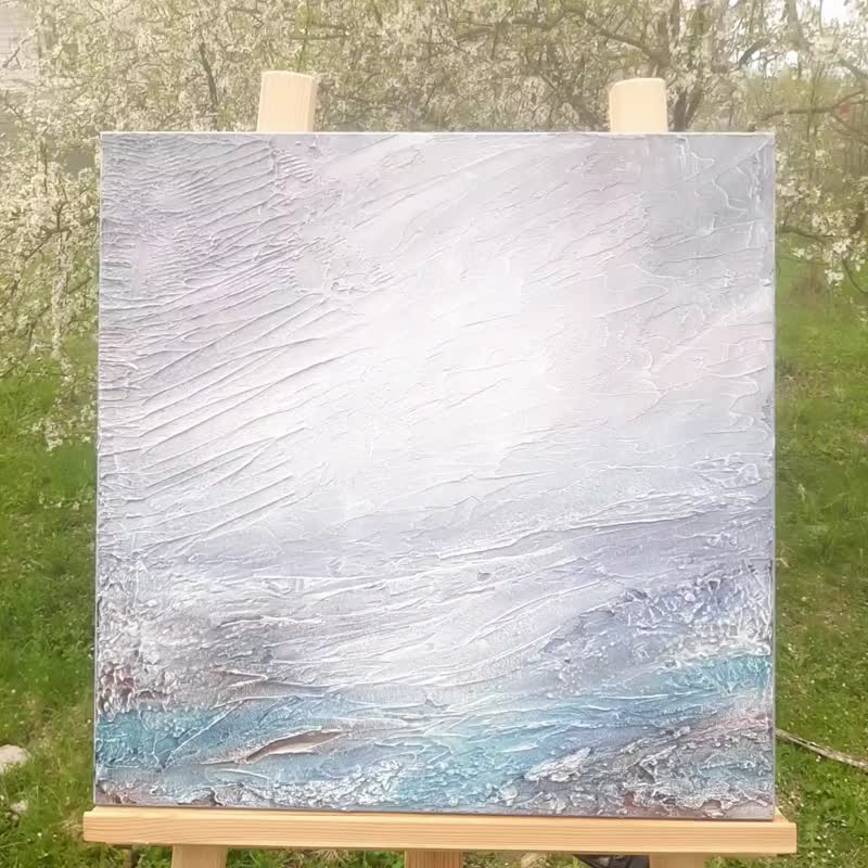 Abstract original painting in light colors from the artist, blue and turquoise - 壁貼/牆壁裝飾 - 壓克力 藍色