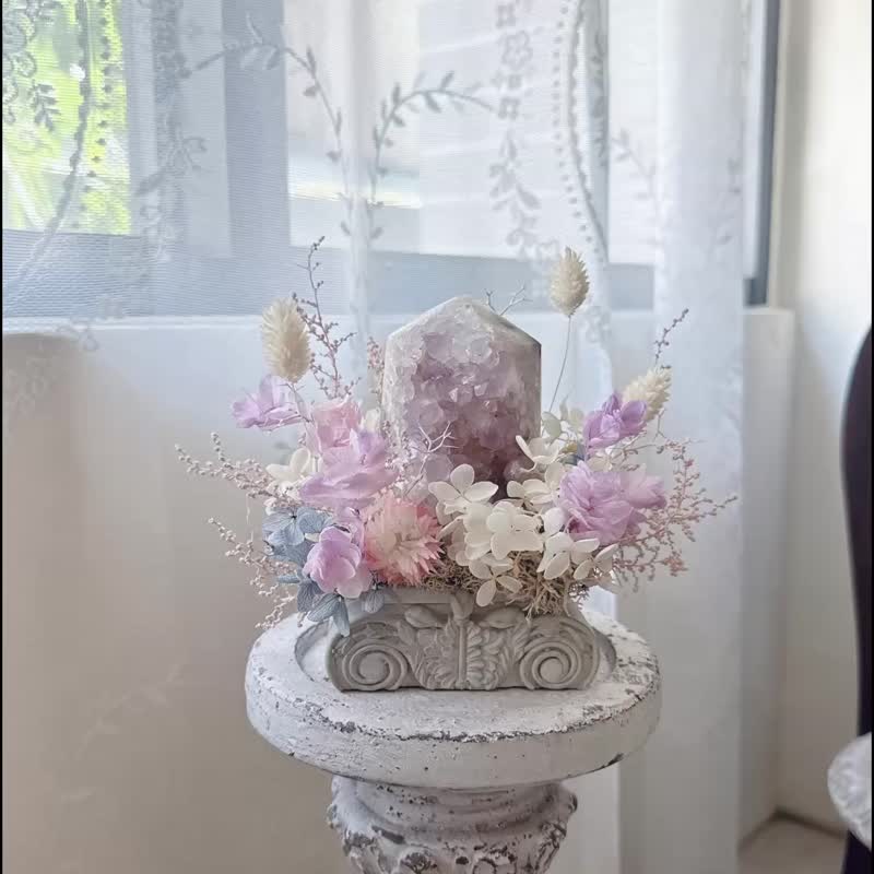 一柱擎天 粉紫水晶花境。堅韌與守護的祝福 永生花 - 盆栽/植栽 - 水晶 紫色