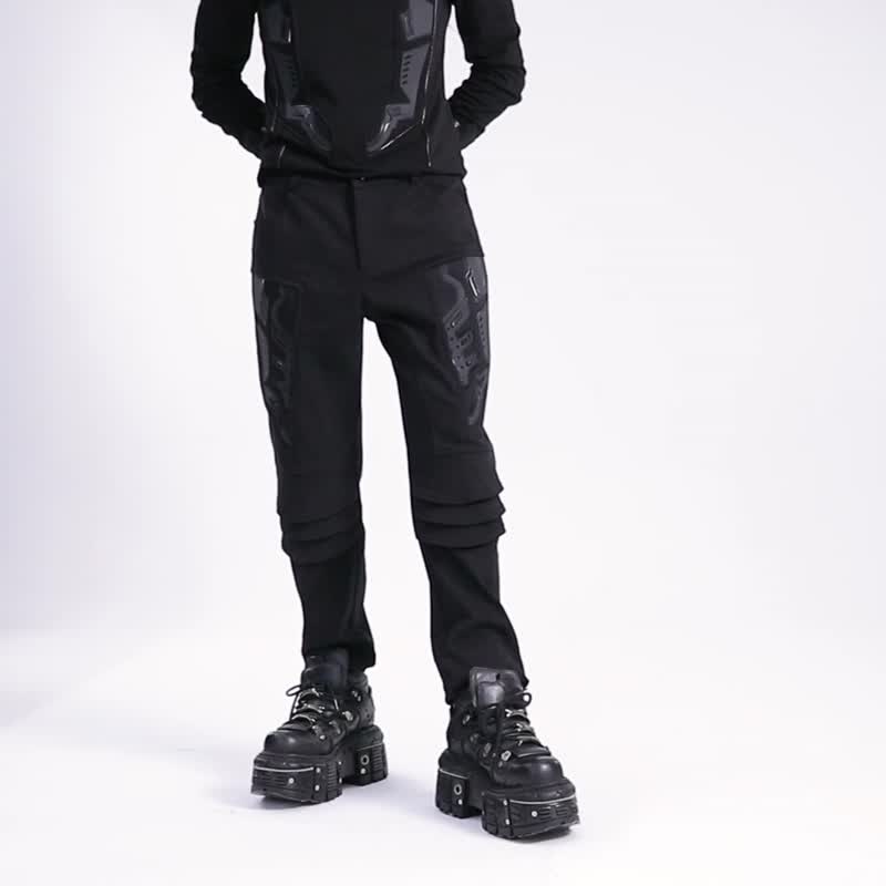 Cyberpunk mecha bodyguard twill trousers - Men's Pants - Other Materials Black