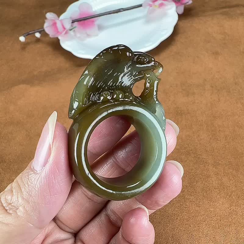 天然新疆和田玉且末藍大展宏圖抓住機遇指環扳指戒指 玉質細膩 - 戒指 - 玉石 