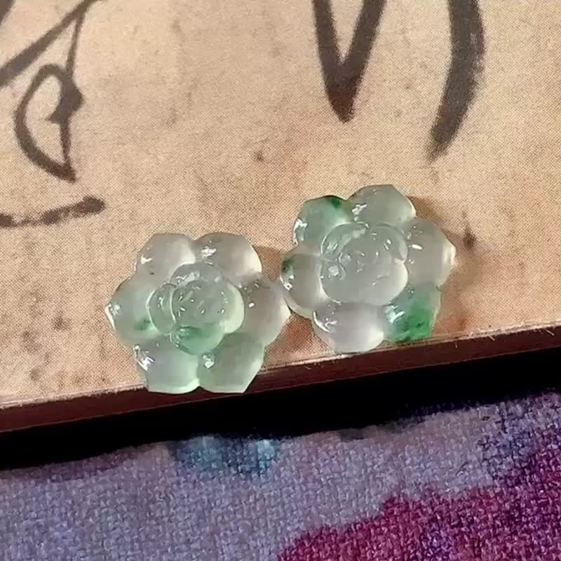 冰種翡翠天然翡翠A吊墜戒指耳環 • 冰種蓮花翡翠裸石 - 戒指 - 玉石 綠色
