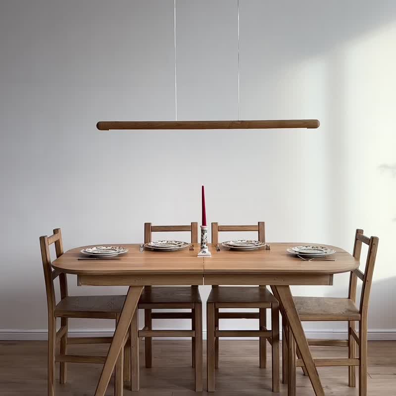 Round Linear Pendant Light, Wood Chandelier, Hanging Lamp for Dining Room - Lighting - Wood 