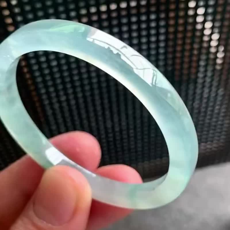 冰種翡翠天然翡翠玉鐲A玉手鐲 玉鈪 • 冰種晴水翡翠方鐲 - 手鍊/手環 - 玉石 綠色
