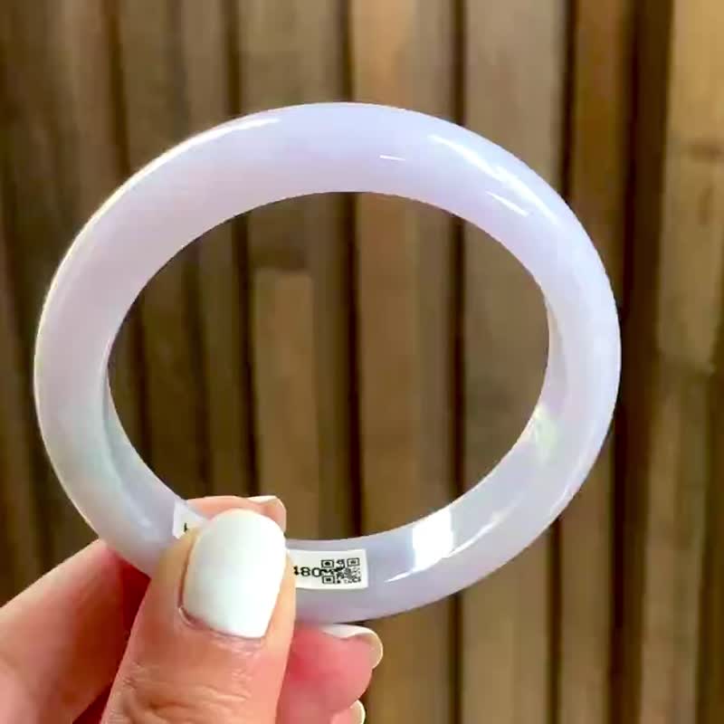 冰種翡翠天然翡翠玉鐲 A玉手鐲玉鈪 • 糯冰種藕粉紫翡翠福鐲 - 手鍊/手環 - 玉石 紫色