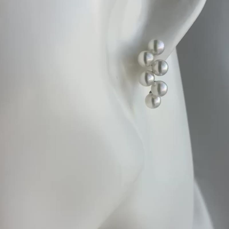 Akoya pearl earrings PT900 platinum Japanese sea water baby akoya pearls made in Japan PT900 platinum pearl earrings small grape mikimoto Kyoto gift - Earrings & Clip-ons - Pearl White