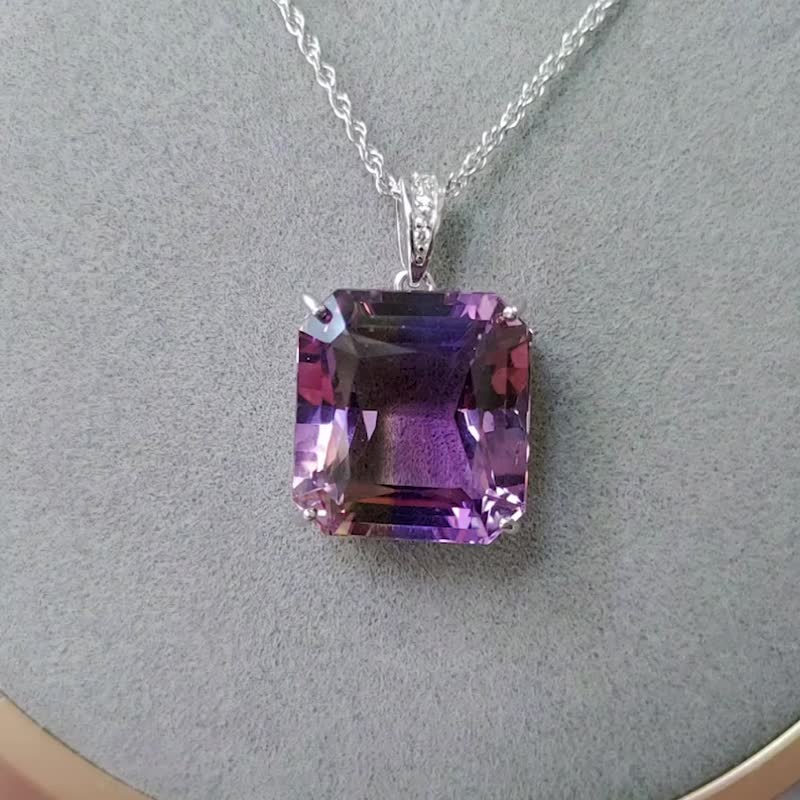 Sunset | Ametrine / Square Diamond Large Gemstone| Natural Gemstone Necklace - สร้อยคอ - เครื่องเพชรพลอย สีม่วง