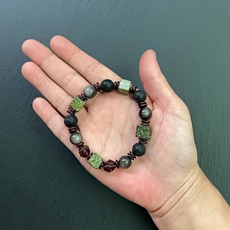 Medicine King Stone Ice Obsidian Stone Obsidian Coconut Shell Volcanic Rock | To attract wealth, ward off evil spirits and refill energy | Customized - Bracelets - Crystal Multicolor