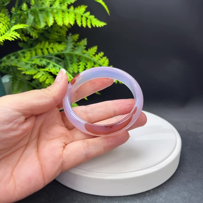 稀有冰紫朱砂瑪瑙手鐲 56MM 起光飄花朱砂點玉髓手環 舒緩和諧 - 手鍊/手環 - 半寶石 紫色