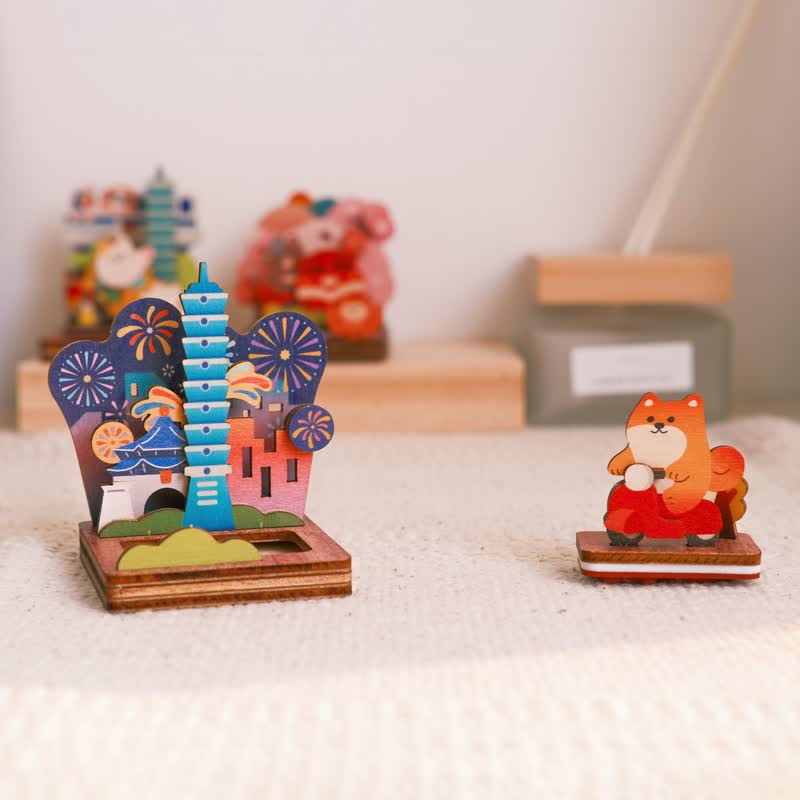 【拼風景印章收納組-綻放台北】台灣紀念品 / 印章 / 名片卡納 - 印章/印台 - 木頭 多色