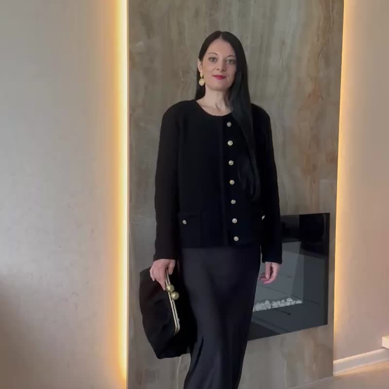 Wool jacket Hand knit cardigan for women Black handmade knit sweater - 女毛衣/針織衫 - 羊毛 
