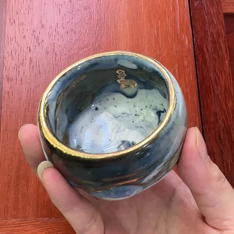海藍秘志野鎏金杯-余華宇老師手作-容量約70cc - 茶壺/茶杯/茶具 - 陶 