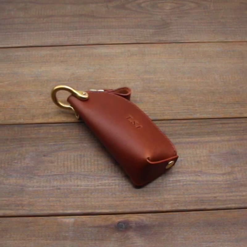 Handmade Leather Zipper Car Key Case,Key Bag,Leather key holder,Leather key pouc - ที่ห้อยกุญแจ - หนังแท้ 