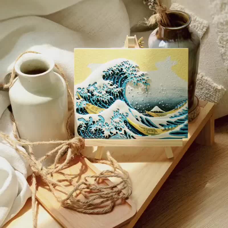 [Ready stock in Taiwan] Three-dimensional DIY digital oil painting-The Great Wave off Kanagawa digital painting parent-child toys - Items for Display - Acrylic Blue