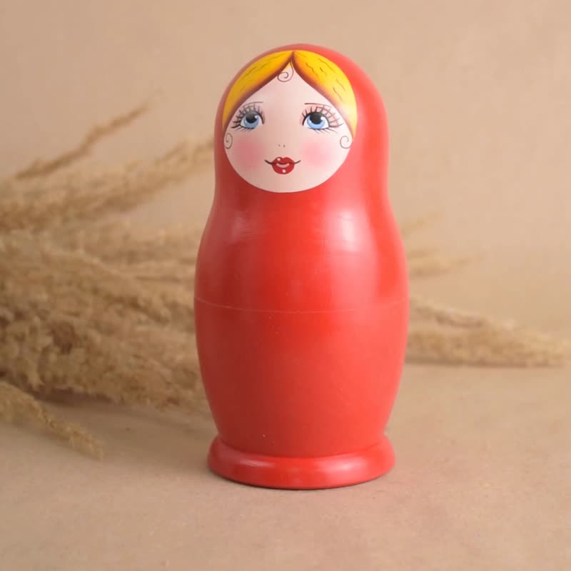 Matryoshka Doll that Stack Inside Each Other Handmade Wooden Color Sorter Toy - ของเล่นเด็ก - ไม้ สีแดง