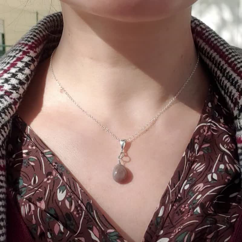 Botswana Agate teardrop Necklace, 925 silver, Taurus Gem, Valentine Day Gift - 項鍊 - 寶石 咖啡色