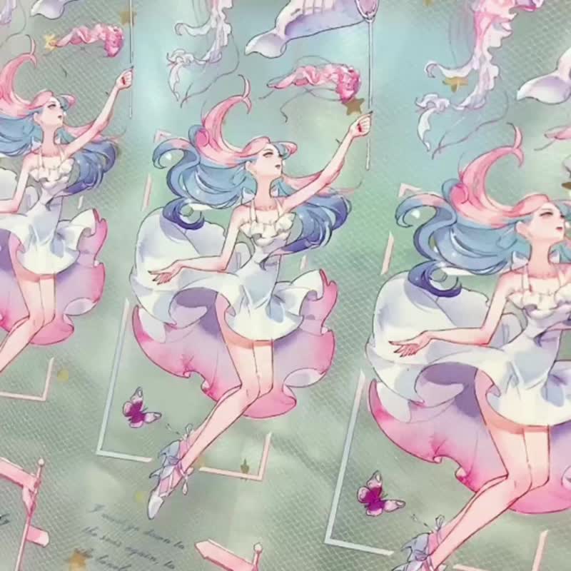 Ocean Girl PET Paper Tape Beautiful Fantasy Fairy Tale White Mote Oil 3m Roll - มาสกิ้งเทป - วัสดุอื่นๆ 