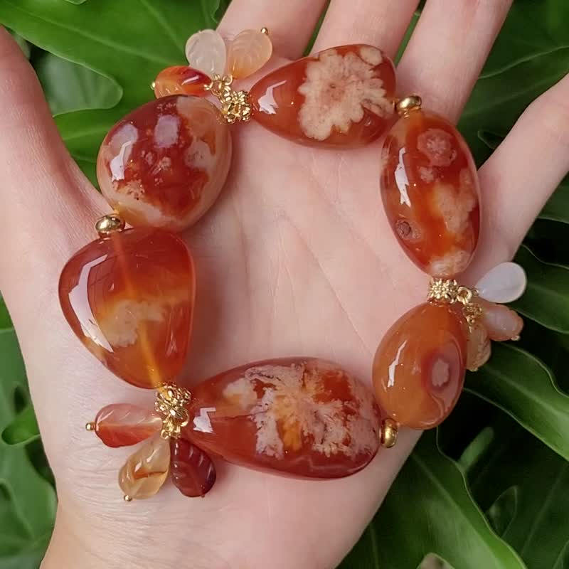 花瑪瑙 玉瓍 花開富貴 葉 事業 成功 招財 大寶石手鍊 單品 單品 - 手鍊/手環 - 寶石 橘色