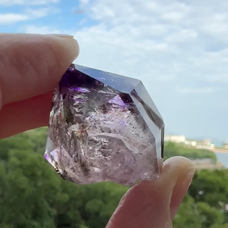 一圖一物/紫黑超級七水晶原石 晶體清透礦物明顯 稀有 獨一無二 - 裝飾/擺設  - 水晶 紫色