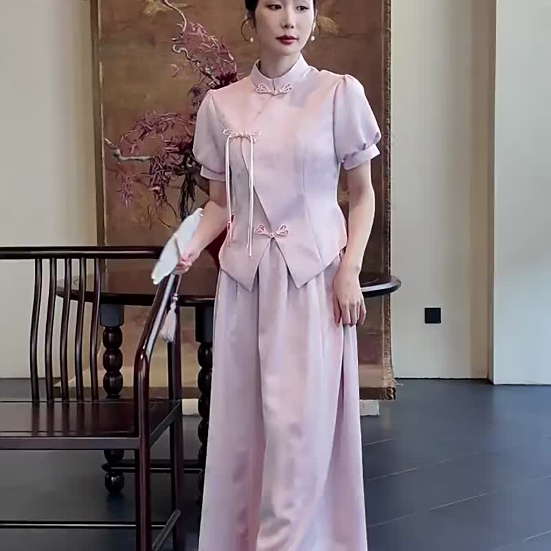 粉瑤 兩件式套裝 訂婚改良旗袍 新中式國風氣質 新娘婚禮敬酒禮服 - 旗袍/改良式旗袍 - 其他人造纖維 粉紅色